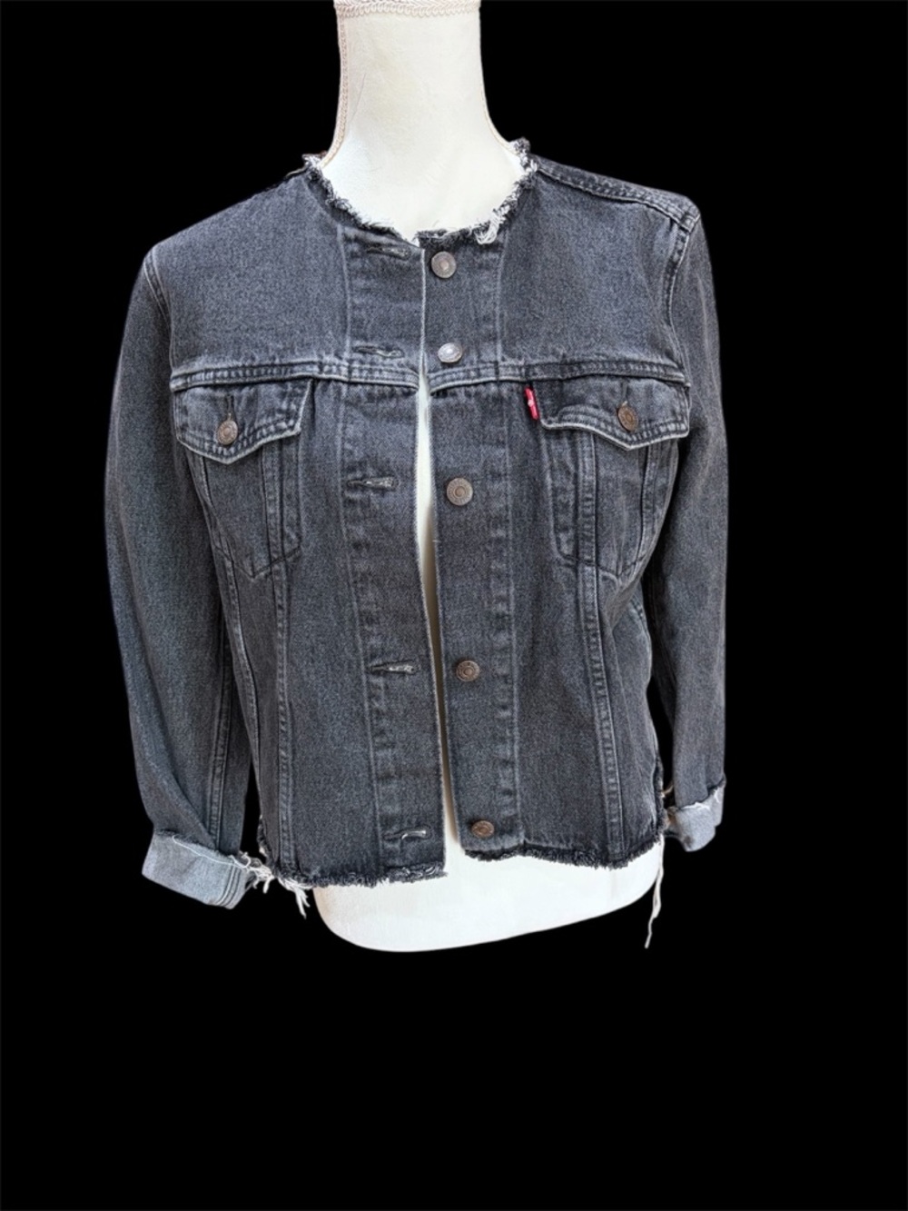 Levi's Black Washed Denim Jacket with Frayed Edges